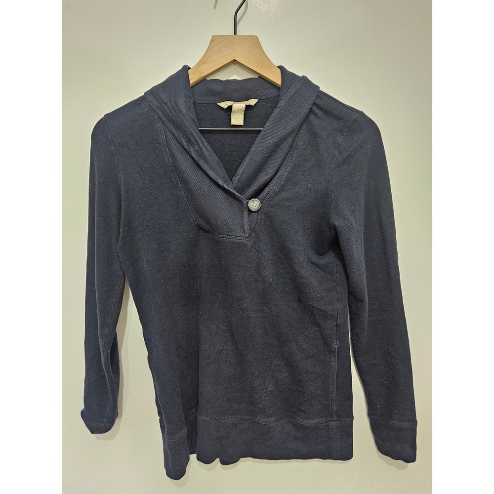 Banana Republic Womens Navy Blue Shawl Collar Button Hooded Sweatshirt Small